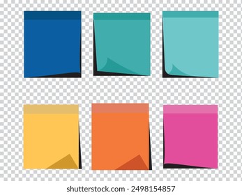 sticky notes and Multicolor post it notes with isolated on transparent background. blank Colored sticky, Multicolor post notes collection with curled corners and shadows style. Vector illustration