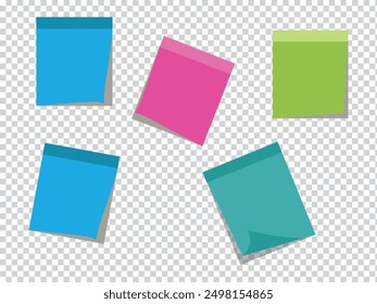 notas adhesivas y Multicolor post notas con aislado sobre fondo transparente. blanco Pegajoso de color, Multicolor post notas colección con esquinas rizadas y estilo de sombras. Ilustración vectorial