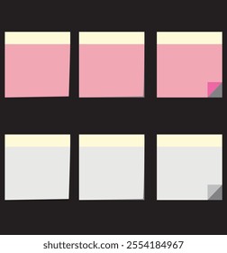 sticky notes and Multicolor post notes with isolated on transparent background. blank Colored sticky, Multicolor post notes collection with curled corners and shadows style. Vector illustration. 333