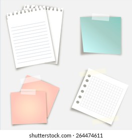 Sticky notes and notebook papers vector set