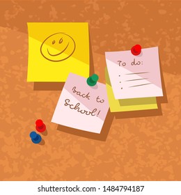 Sticky Notes On Corkboard With Back To School Task List