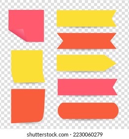 	
Sticky notes. Paper colored square reminders isolated on transparent background, empty notebook page. illustration blank colorful sticky paper sheet to do note in office