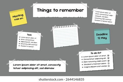 Sticky notes paper memo board. Reminder and message display