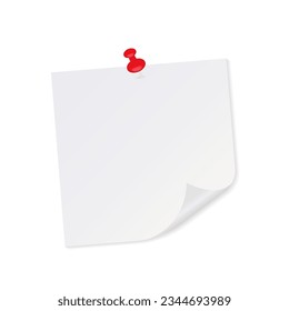 Sticky notes paper with push pin. Blank paper sheets for note. Front view. Templates for your message. Sticker with a pin on a white background. Vector illustration