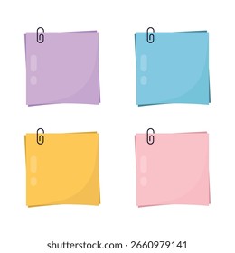 Klebrige Notizen und Büroklammern Symbolsatz Vektordesign.