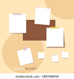 Sticky notes pastel orange color minimalist mood board template. Modern brand design .Decorative vector collage composition for presentation and photo frame 