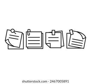 sticky notes pins paper clips icons symbol vector design simple line flat illustration collections sets template isolated