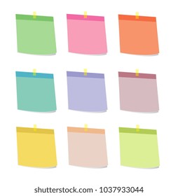 Sticky notes set of abstract colored isolated empty on white background : vector illustration