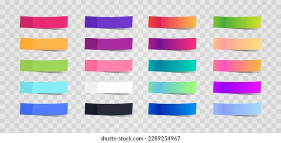 Sticky notes set. Office supplies and place for notes on copy space. Organization of effective working and educational process. Realistic 3D vector illustrations isolated on transparent background