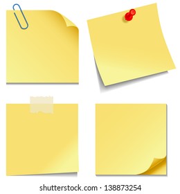 Sticky Notes - Set of yellow sticky notes isolated on white background.  Vector illustration, Eps10.