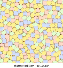 Sticky notes Vector Seamless pattern. Hand drawn doodle paper sheets for messages. Memos blank. Colored stickers.
