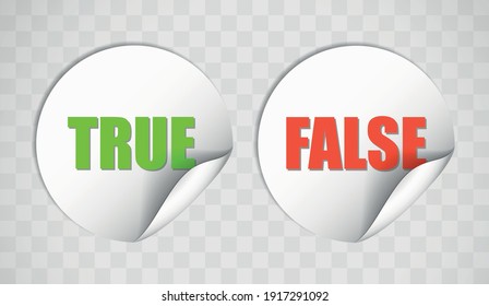 Sticky notes with words true and false isolated over white background
