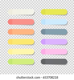 Sticky Office Paper Sheets Notes Pack Collection Set with Shadow Isolated on Transparent Background Vector Illustration EPS10