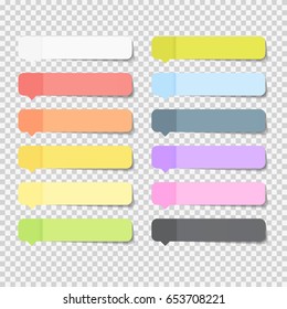 Sticky Office Paper Sheets Notes Pack Collection Set with Shadow Isolated on Transparent Background Vector Illustration EPS10