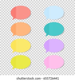 Sticky Office Paper Sheets Notes, Speech Bubble Sign Pack Collection Set with Shadow Isolated on Transparent Background Vector Illustration EPS10