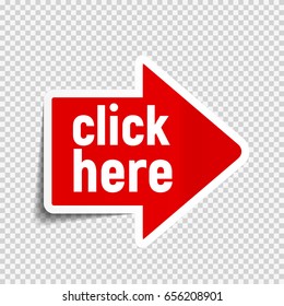 Sticky Office Paper Sheets Notes, Arrow Click Here Sign with Shadow Isolated on Transparent Background Vector Illustration EPS10