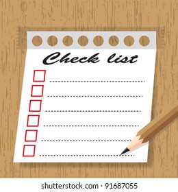 Sticky pad check list form on wooden backgrounds.