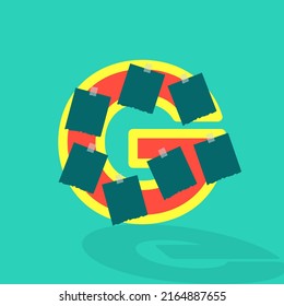 Sticky paper or image space on the letter G. photo collage and fun sticker paper letter. Frames for clipping masks are available in the vector file. Template for photo album.