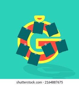 Sticky paper or image space on the latin letter G. photo collage and fun sticker paper letter. Frames for clipping masks are available in the vector file. Template for photo album.