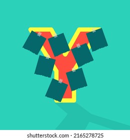 Sticky paper or image space on the letter Y. photo collage and fun sticker paper letter. Frames for clipping masks are available in the vector file. Template for photo album.