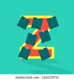 Papel pegajoso o espacio de imagen en la letra Z. collage de fotos y letra de papel de emoticones divertidos. Los marcos para las máscaras de recorte están disponibles en el archivo vectorial. Plantilla para álbum de fotos.