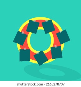 Sticky paper or image space on the letter O. photo collage and fun sticker paper letter. Frames for clipping masks are available in the vector file. Template for photo album.