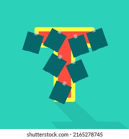Sticky paper or image space on the letter T. photo collage and fun sticker paper letter. Frames for clipping masks are available in the vector file. Template for photo album.