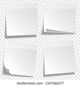 Sticky paper note with tape and shadow isolated on transparent background. Blank. Set