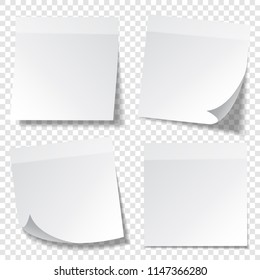 Sticky paper note with tape and shadow isolated on transparent background. Blank. Set