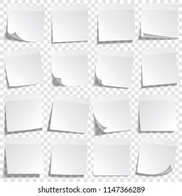 Sticky paper note with tape and shadow isolated on transparent background. Blank. Set