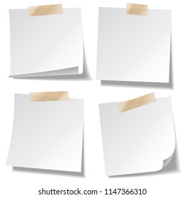 Sticky-Papier-Notiz mit Band und Schatten einzeln auf weißem Hintergrund. Leer. Set.