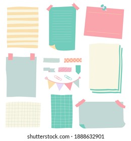 Sticky paper notes. Notepaper sheet, paper memo colorful stickers, sticky business post pin note isolated vector illustration icons set. Sticker reminder, stick blank remember