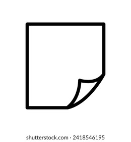 sticky, paper sticker with curved corners. linear icon. In line with editable stroke