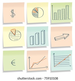 Sticky papers with picture graphics. Vector illustration.