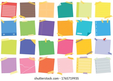 Sticky post note collection. Post note for work memo, Office paper sticker collection.