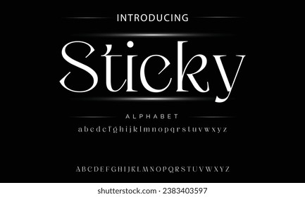 Elegantes letras y números de letras elegantes y de lujo Sticky Premium. Elegante tipografía tecnológica clásica serif tipo fuente decorativa vintage retro. Ilustración vectorial creativa