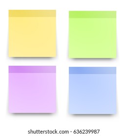 Sticky reminder notes realistic colored paper sheets office papers with shadow 