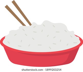 Sticky rice Concept, long grain jasmine rice platter Vector Color Icon Design, Traditional Chinese Culture Symbol on white background, Lunar New Year of the Ox 2021 Sign, China Travel Guide Stock