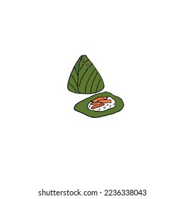 Sticky Rice with Dried Fish, freehand drawn style on white background
