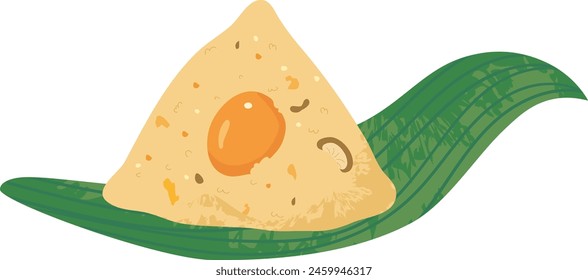 Sticky Rice Dumplings Wrapped with Bamboo Leaves, Peanuts, shiitake mushrooms, braised pork, meat, chestnuts, salted egg yolks Duanwu Cuisine and Food Ingredients Dragon Boat Festival Illustration  