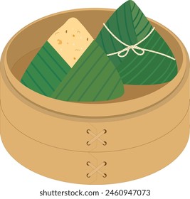 Sticky Rice Dumplings Wrapped with Bamboo Leaves, Peanuts, shiitake mushrooms, braised pork, meat, chestnuts, salted egg yolks Duanwu Cuisine and Food Ingredients Dragon Boat Festival Illustra steamer