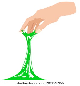 Sticky slime, reaching for stuck by the hand between fingers
