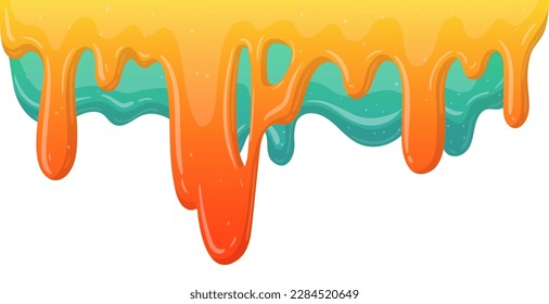 Sticky slime splash. Cartoon dripping slime border, liquid mucus flat vector background illustration