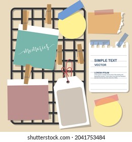 sticky tag and blank paper notes, planning. flat vector, illustration.
