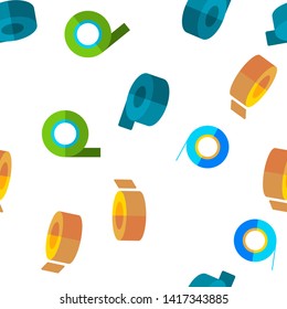 Sticky Tape Rolls Vector Color Icons Seamless Pattern. Adhesive Tape Roll, Office Supply, Stationery Linear Symbols Pack. Masking Sellotape, Plaster. Decorative Ribbons, Bandage Illustrations