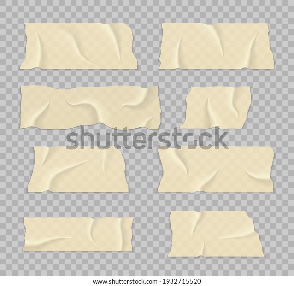 Sticky tape with shadow. Strip of brown\
ripped sticky tape. Transparent adhesive tape. Crumpled glue\
plastic sticky tape for photo and paper\
fixture.