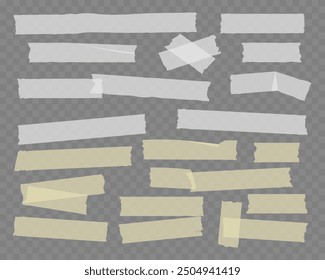 Sticky white and yellow strips. Scrapbook decorative tape washi sticker set isolated on transparency background vector illustration