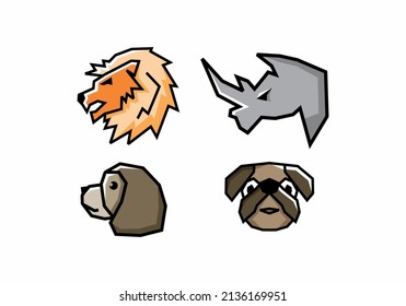 Stiff art style of lion, rhino and dog design