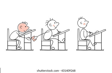 Stiff examination/Funny vector illustration -- students in the exam