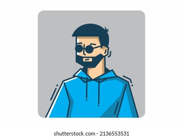 Hombre duro con barba usando diseño de gafas oscuras